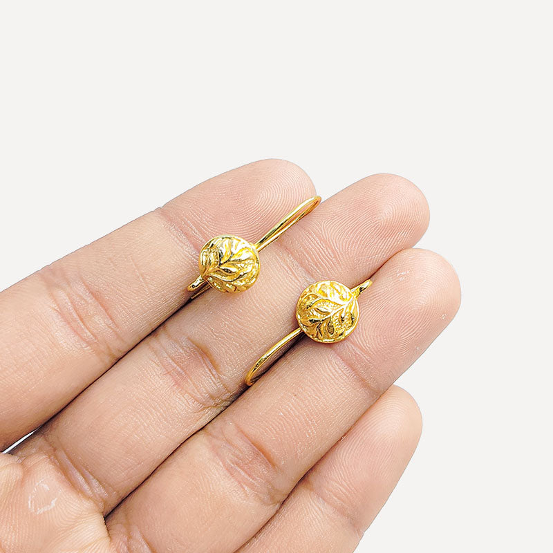 Handcrafted 18K Gold Overlay Leaf Motif Round Earwire Jewelry Finding From India
