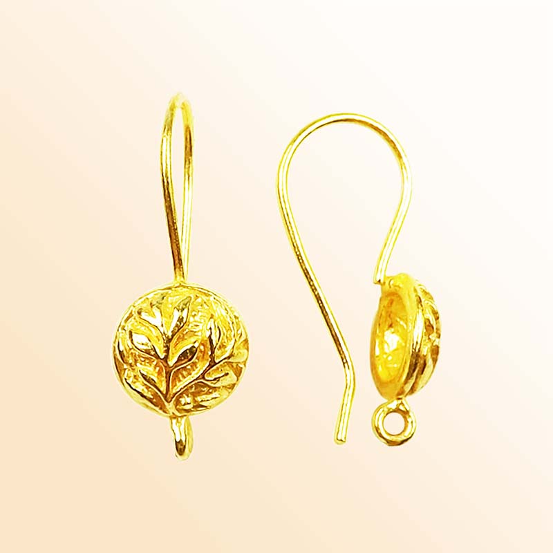 Handcrafted 18K Gold Overlay Leaf Motif Round Earwire Jewelry Finding From India