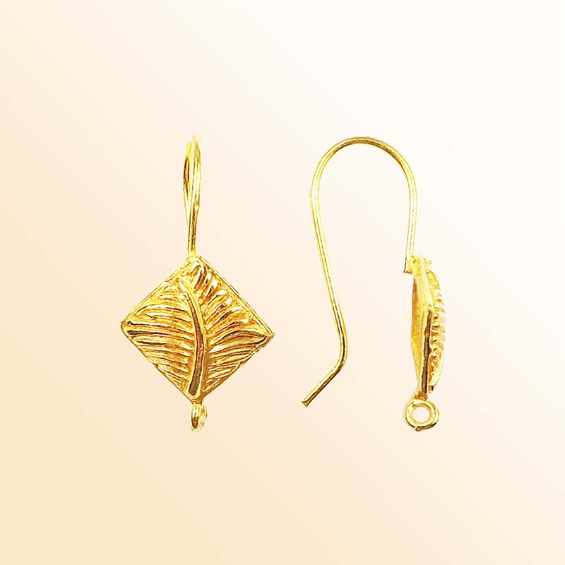 Handcrafted 18K Gold Overlay Diamond Leaf Earwire Jewelry Finding From India