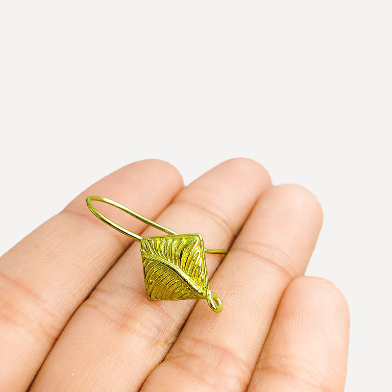 Handcrafted 18K Gold Overlay Diamond Leaf Earwire Jewelry Finding From India