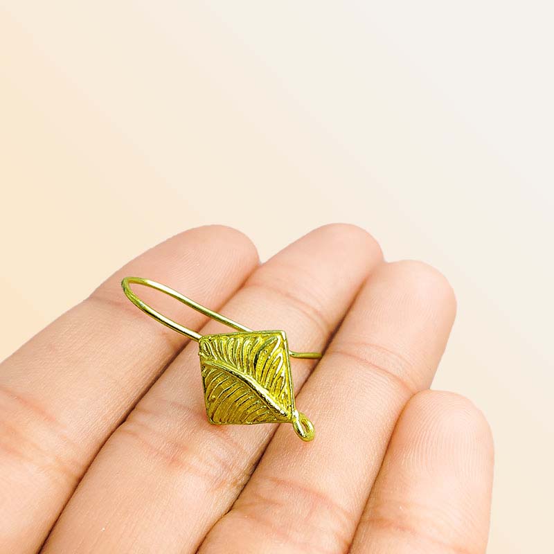 Handcrafted 18K Gold Overlay Diamond Leaf Earwire Jewelry Finding From India