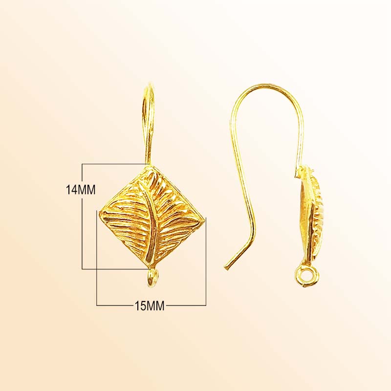 Handcrafted 18K Gold Overlay Diamond Leaf Earwire Jewelry Finding From India