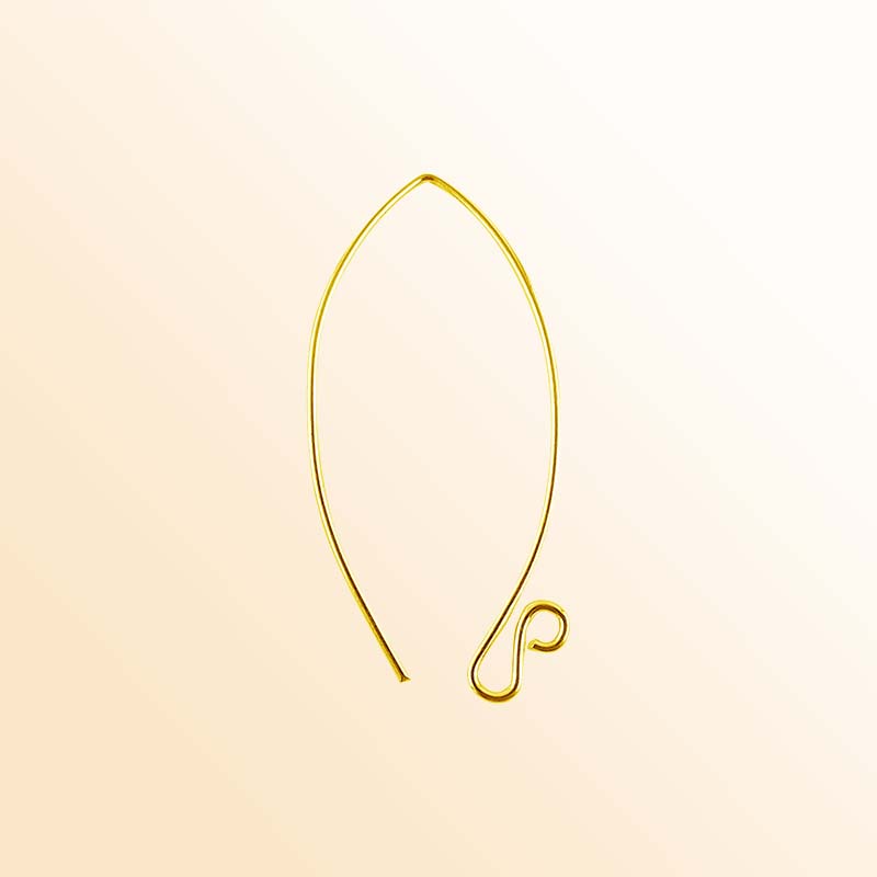 Handcrafted 18K Gold Overlay Long Marquise Earring Wire From India