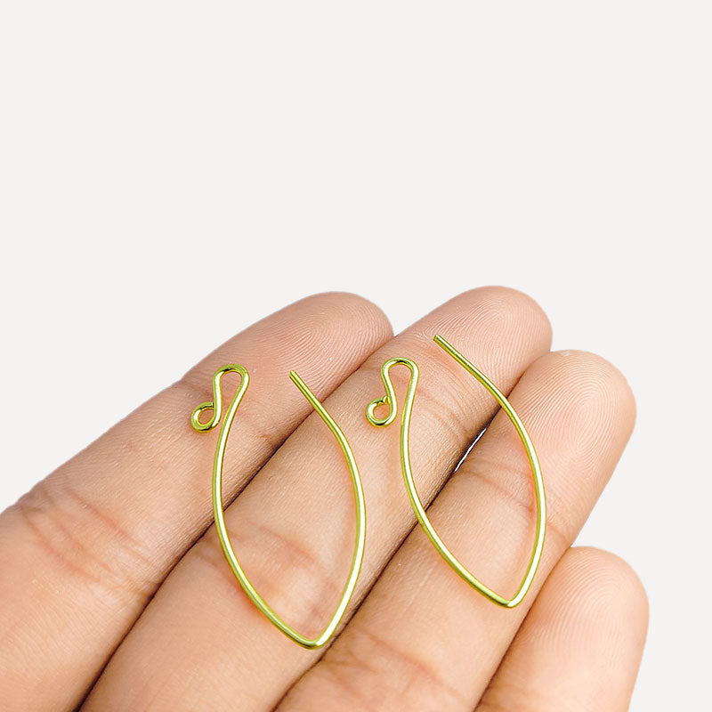 Handcrafted 18K Gold Overlay Long Marquise Earring Wire From India
