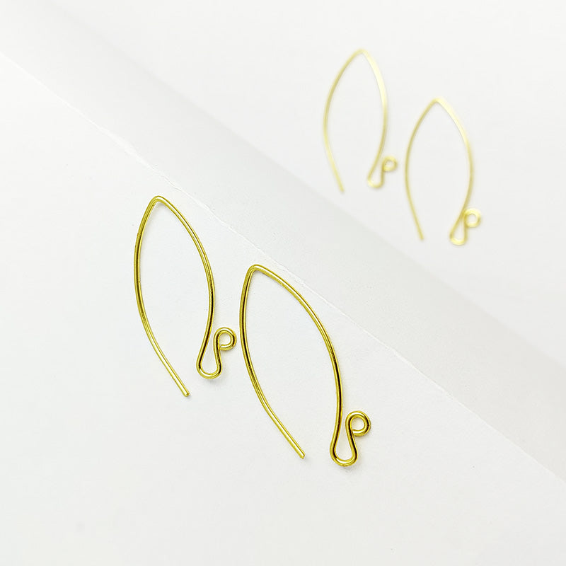 Handcrafted 18K Gold Overlay Long Marquise Earring Wire From India