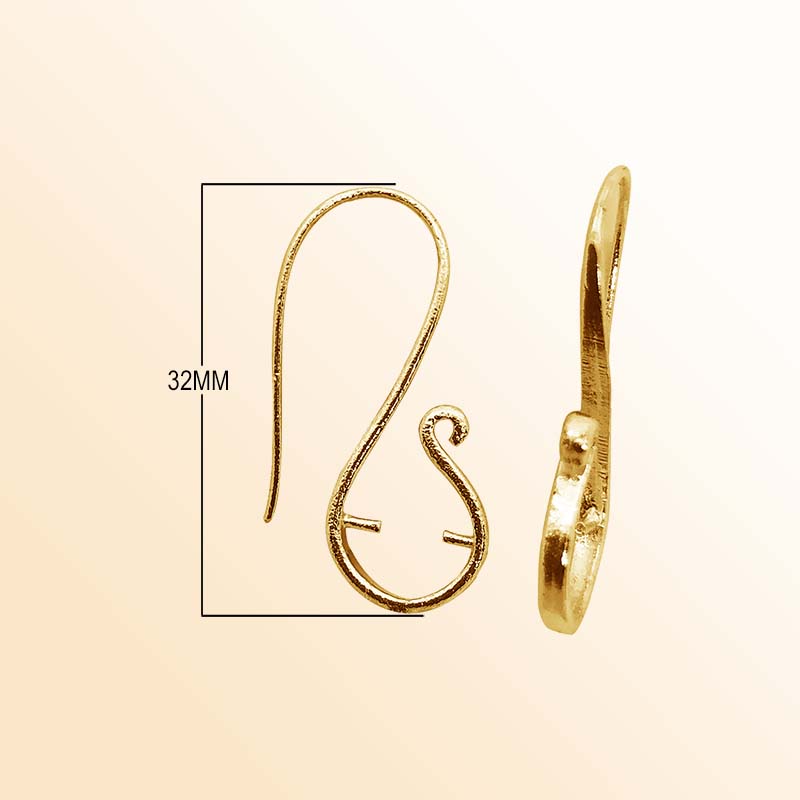 Handcrafted 18K Gold Overlay S-Hook Earring Wire From India