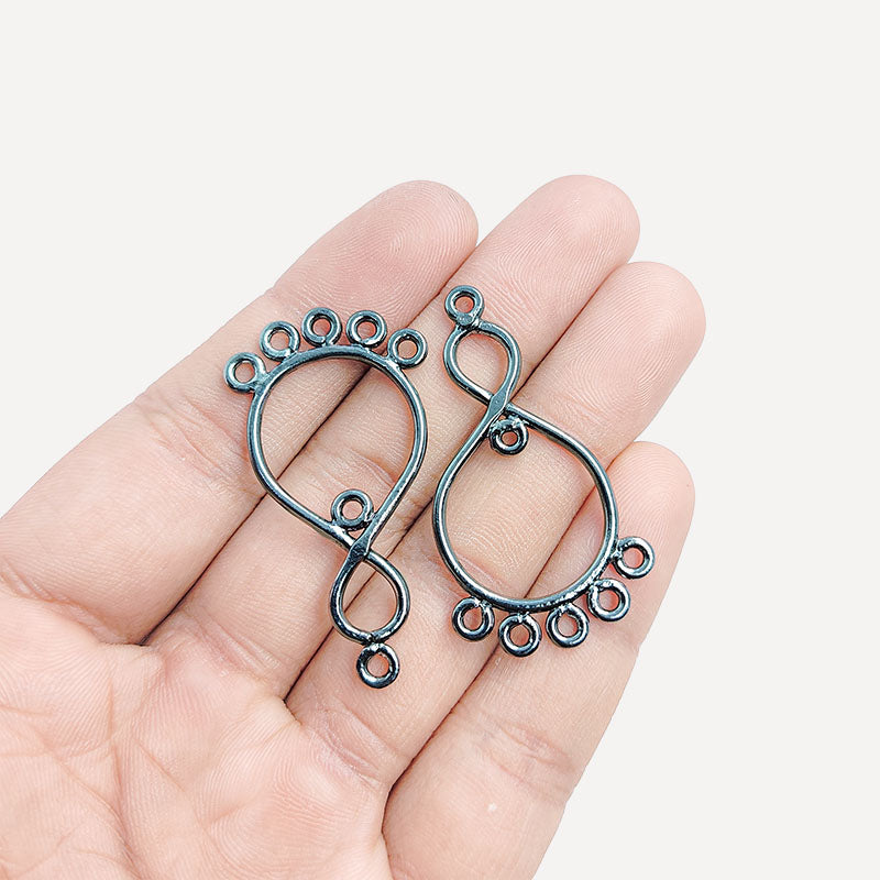 Handcrafted Black Rhodium Overlay Over copper teardrop chandelier earring finding with multiple loops for DIY jewelry projects, artisan quality from India.