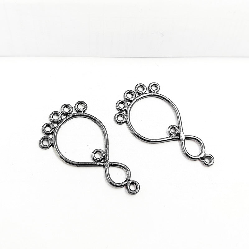 Handcrafted Black Rhodium Overlay Over copper teardrop chandelier earring finding with multiple loops for DIY jewelry projects, artisan quality from India.