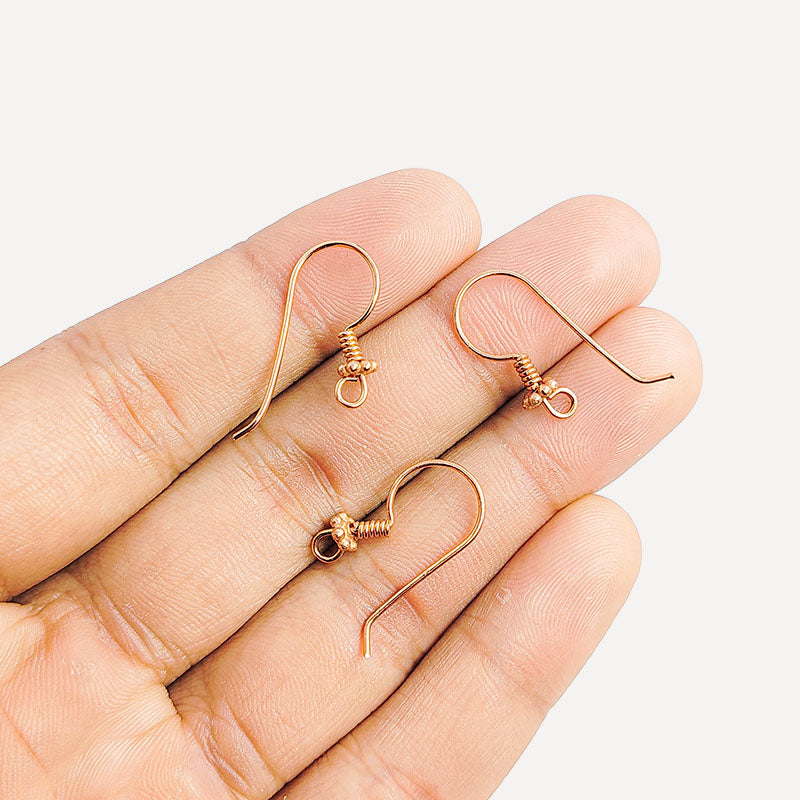 Handcrafted Rose Gold Overlay Granulated Coil Hook Earwire From India For Elegant Designer Earrings