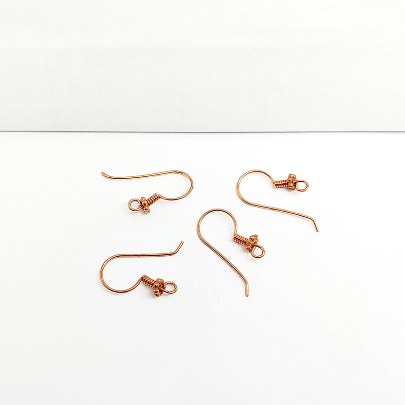 Handcrafted Rose Gold Overlay Granulated Coil Hook Earwire From India For Elegant Designer Earrings