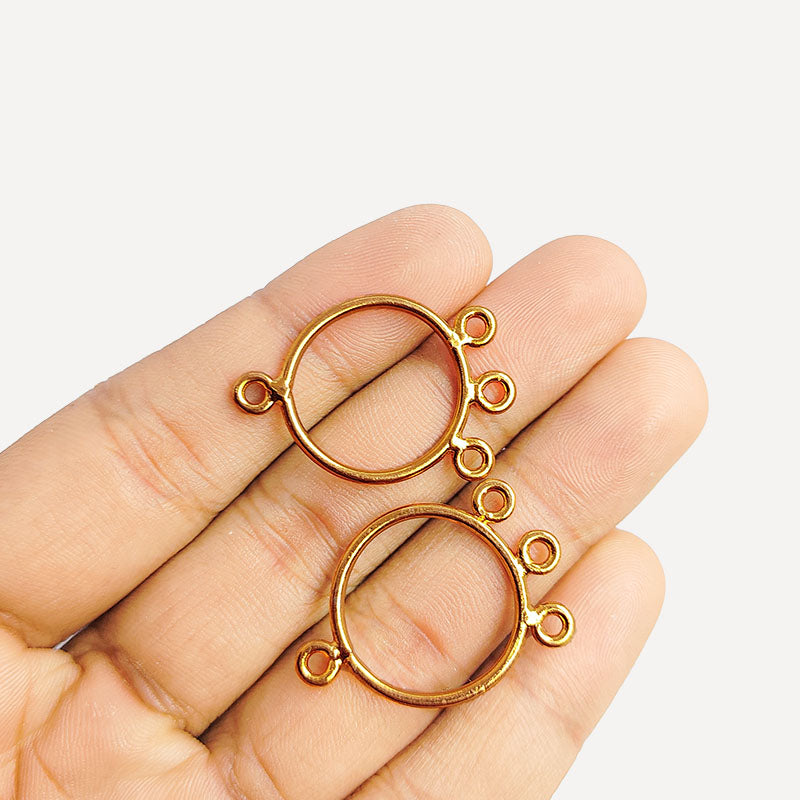Handcrafted Rose Gold Overlay Over Copper chandelier earring finding with multiple loops for DIY jewelry projects, artisan quality from India.