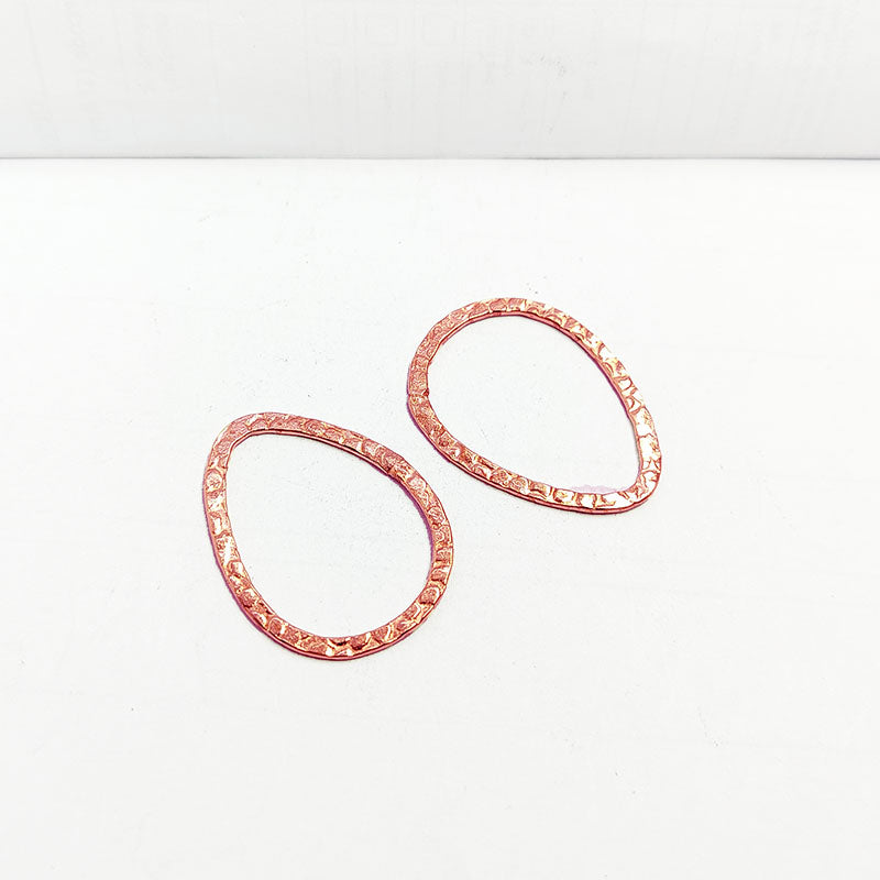 Handcrafted Rose Gold Overlay Hammered Teardrop Connector From India For Designer Jewelry