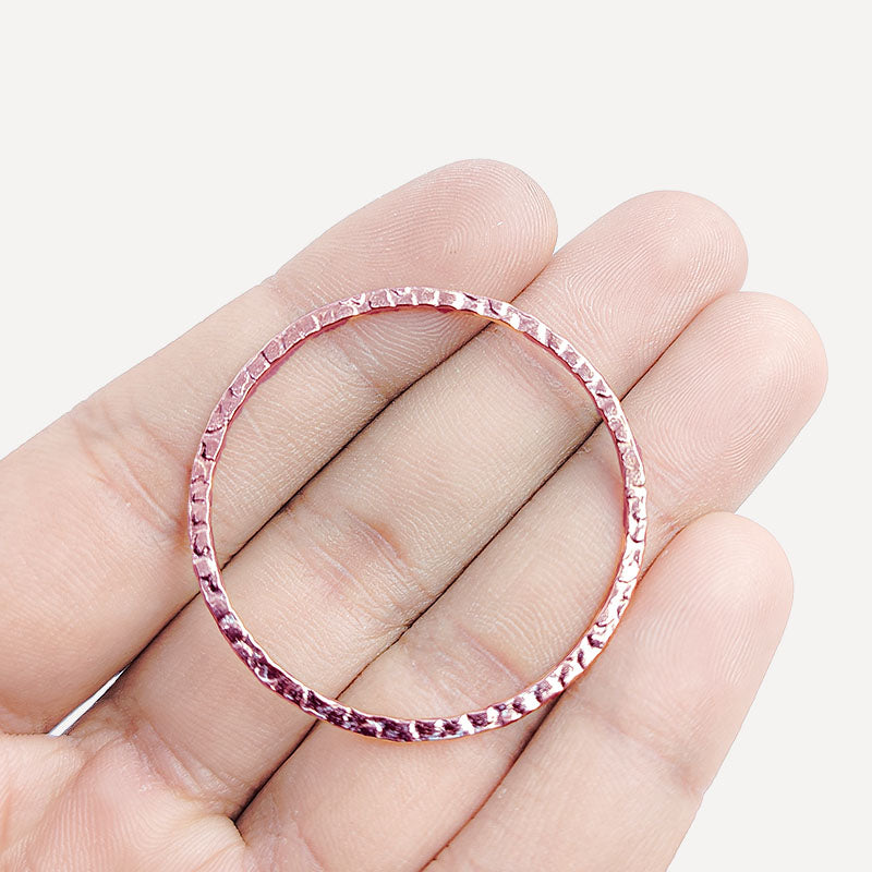 Handcrafted Rose Gold Overlay Hammered Round Connector From India For Designer Jewelry