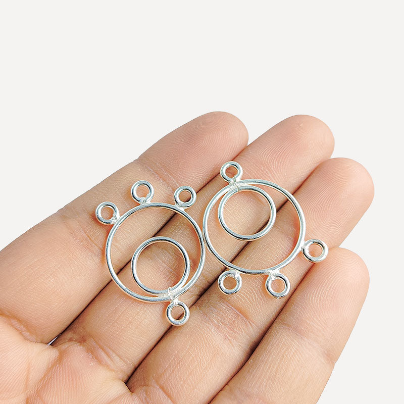 Handmade silver overlay over copper chandelier earring findings from India with polished finish for jewelry making.