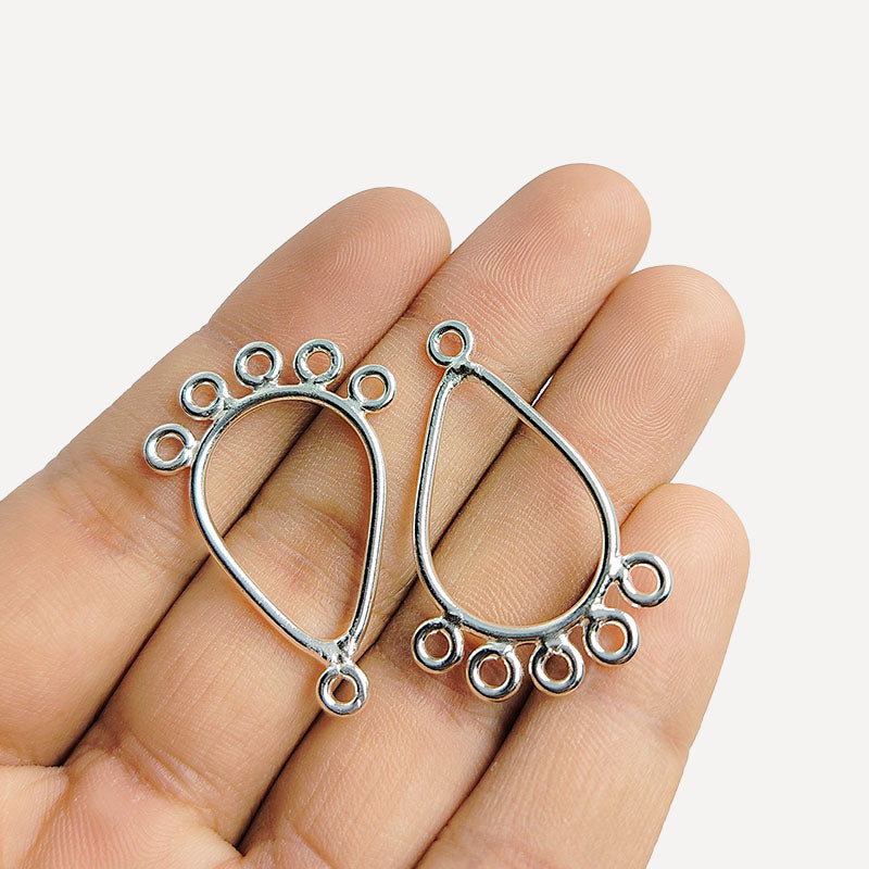 Handcrafted silver overlay over copper teardrop chandelier earring finding with multiple loops for DIY jewelry projects, artisan quality from India.
