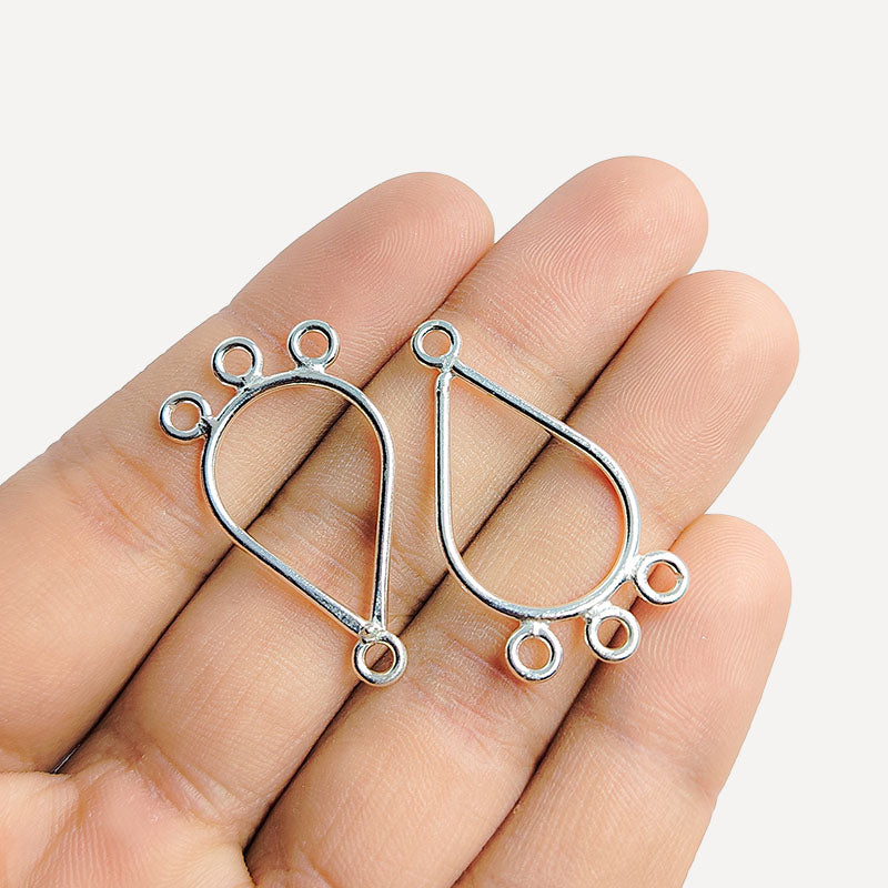 Handcrafted Silver Overlay Over copper 3-loop teardrop earring finding for DIY jewelry making, artisan quality from India.