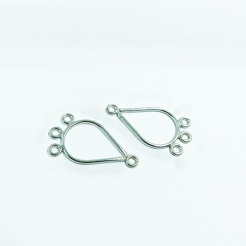 Handcrafted Silver Overlay Over copper 3-loop teardrop earring finding for DIY jewelry making, artisan quality from India.