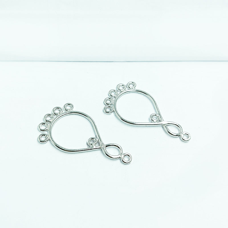 Handcrafted Silver Overlay Over copper teardrop chandelier earring finding with multiple loops for DIY jewelry projects, artisan quality from India.