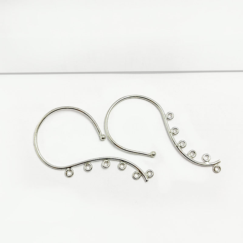 Handcrafted Silver Overlay Over copper chandelier ear cuff finding with six loops for DIY statement jewelry making, artisan quality from India.