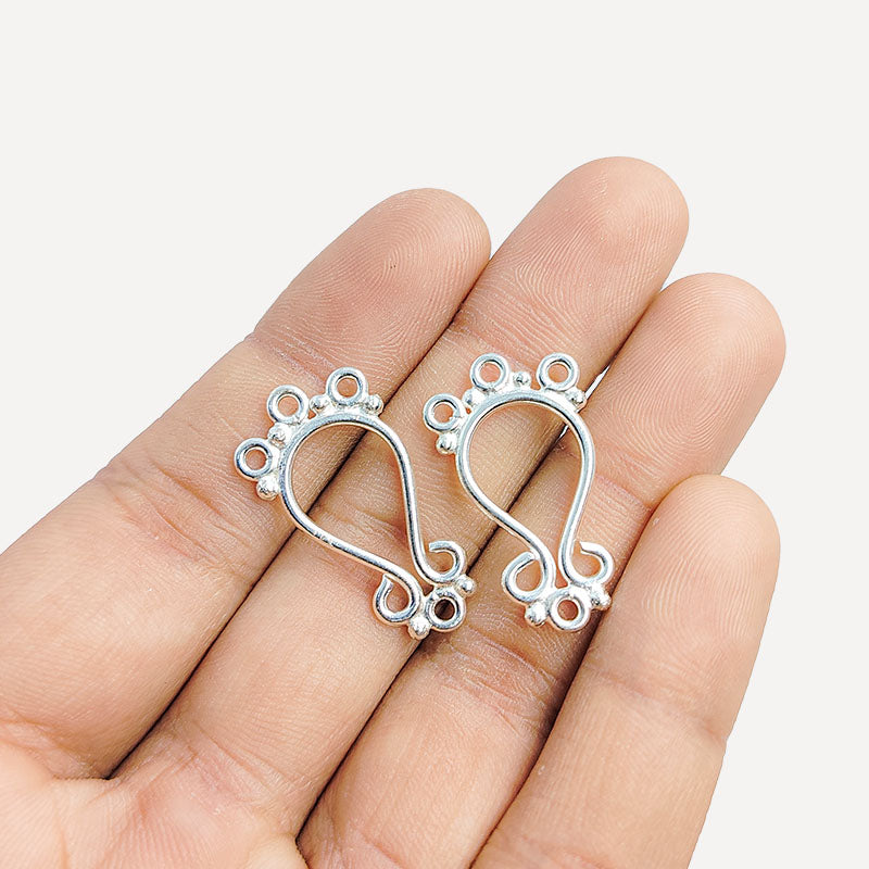 Handcrafted Silver Overlay Decorative Teardrop Connector from India with polished filigree design