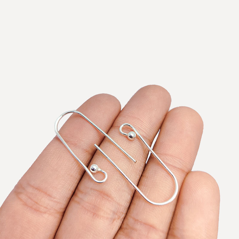 Handcrafted Silver Overlay Long Hook Earwire from India with polished ball-end minimalist design