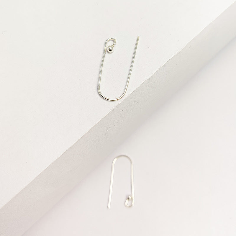 Handcrafted Silver Overlay Long Hook Earwire from India with polished ball-end minimalist design