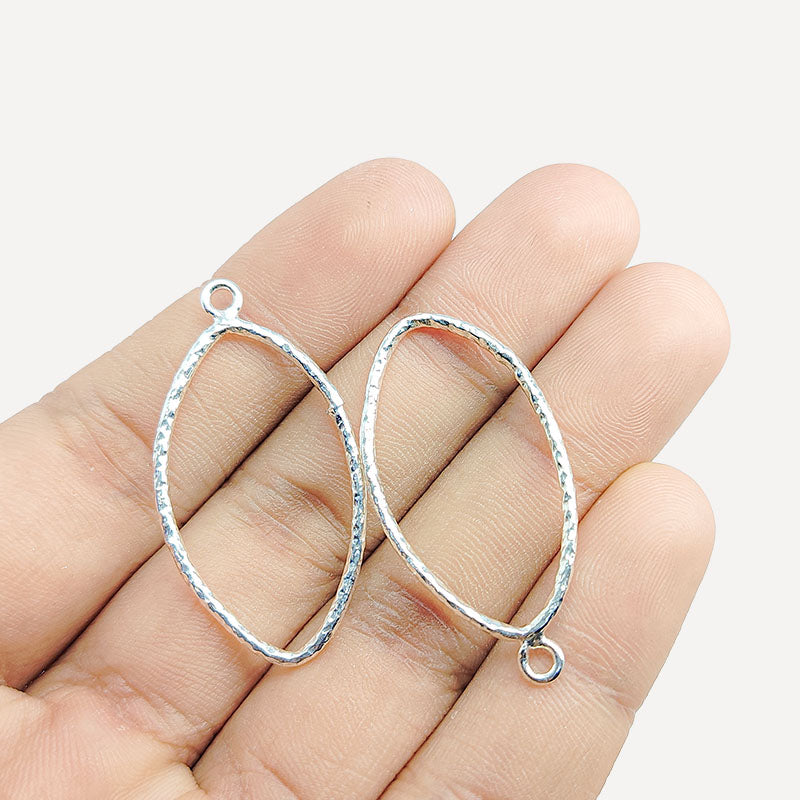 Handcrafted Silver Overlay Marquise Hoop Earwire from India with textured polished silver finish