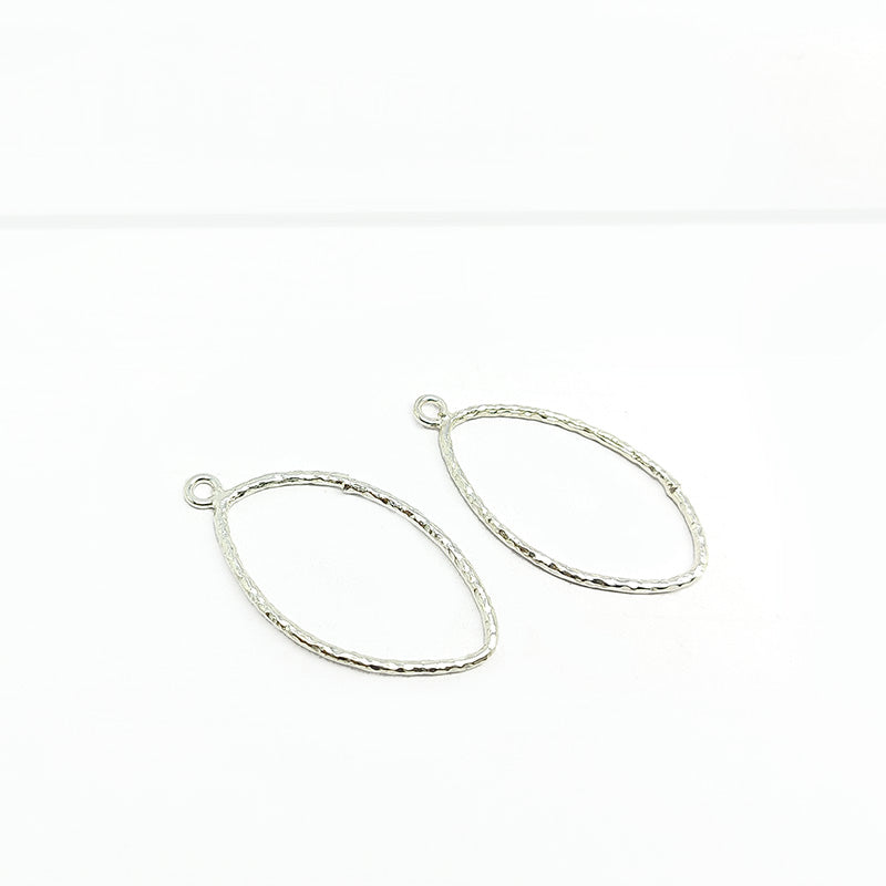 Handcrafted Silver Overlay Marquise Hoop Earwire from India with textured polished silver finish