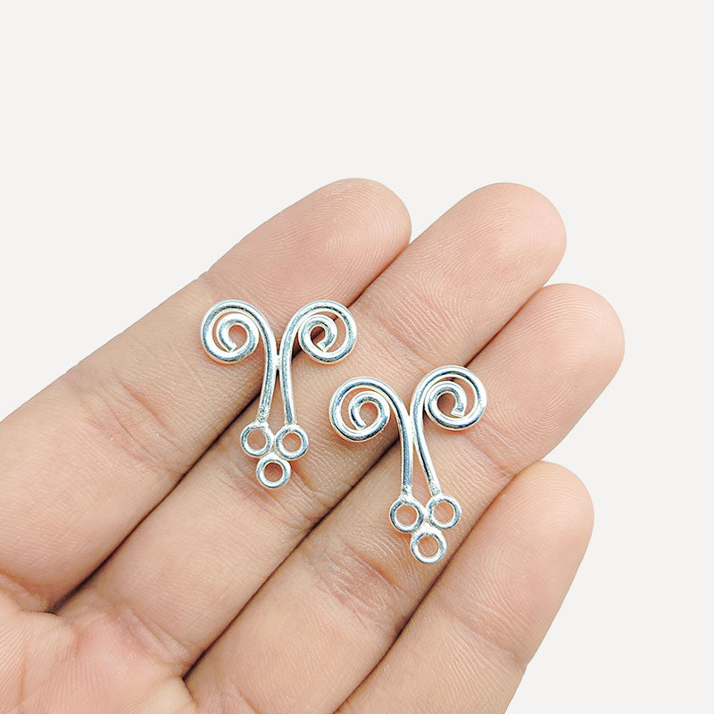 Handcrafted Silver Overlay Spiral Loop Earwire from India with polished silver overlay finish