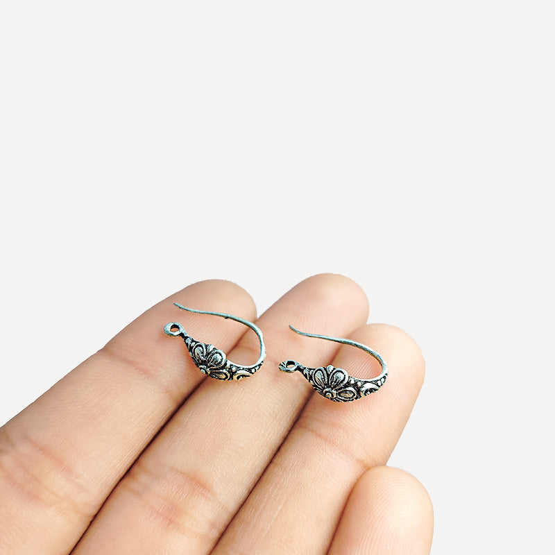 Handcrafted Silver Overlay Floral Earwire from India with polished silver overlay finish