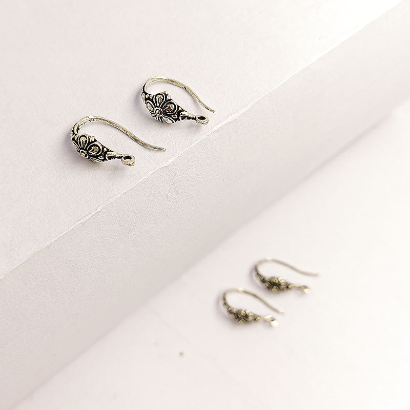 Handcrafted Silver Overlay Floral Earwire from India with polished silver overlay finish