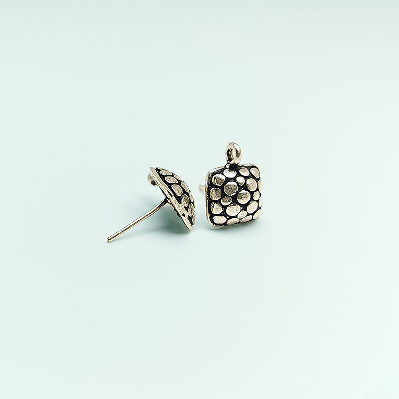 Handcrafted Silver Overlay Square Stud Earwire from India with polished silver overlay finish