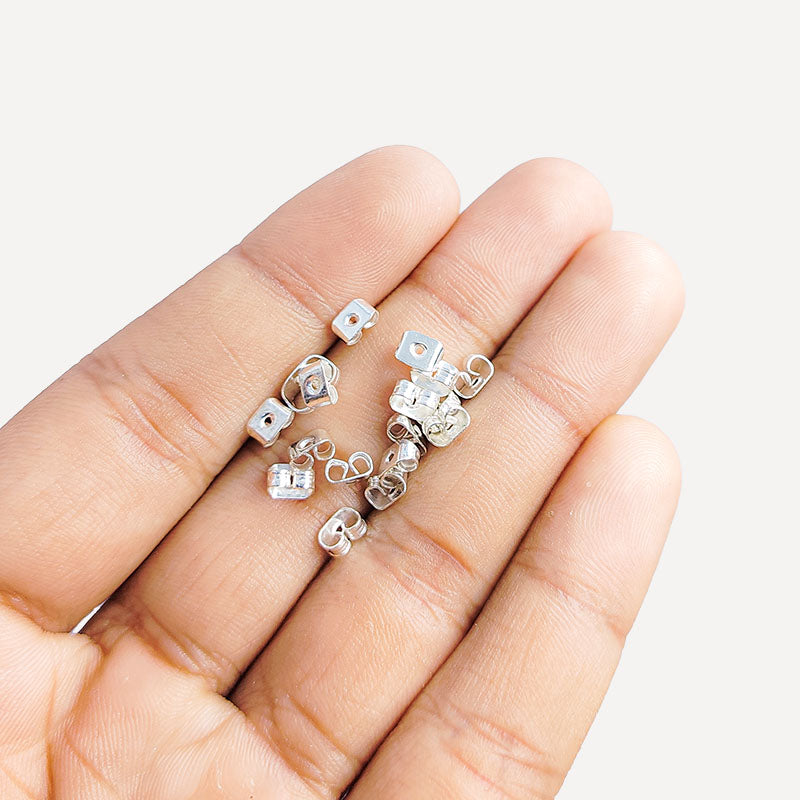 Handcrafted Silver Overlay Square Earring Back from India with polished silver overlay finish