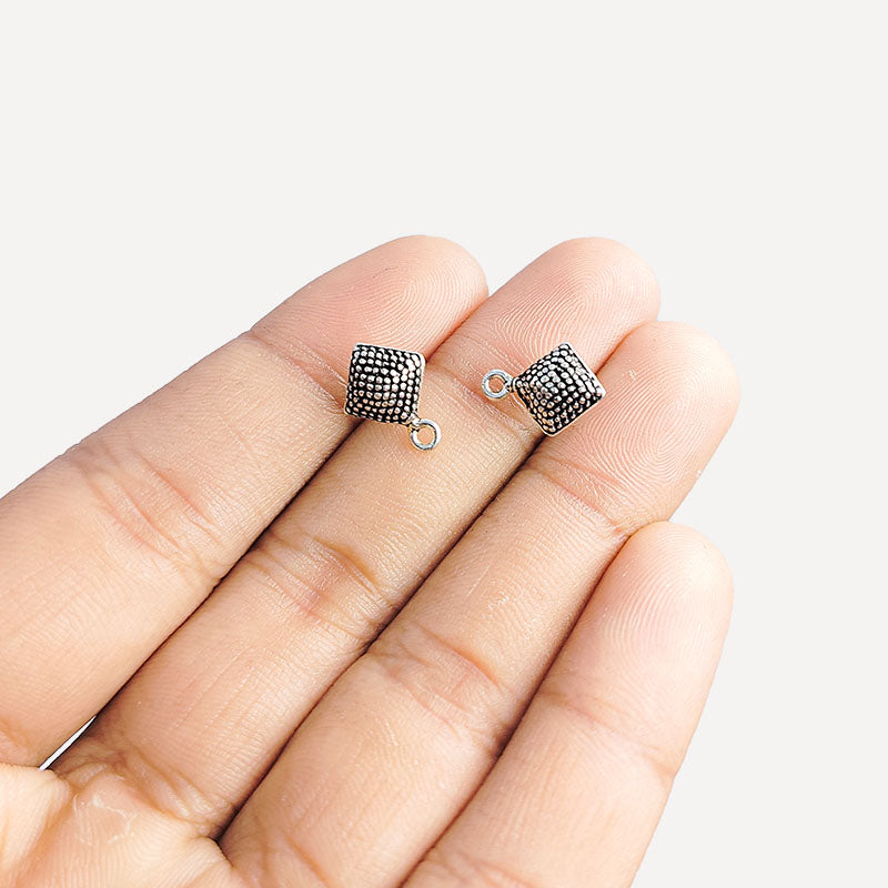 Handcrafted Silver Overlay Square Stud Earwire from India with polished silver overlay finish