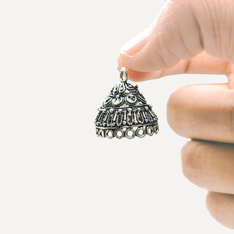 Handcrafted Silver Overlay Jhumka Dome Bead Cap from India with polished silver overlay finish