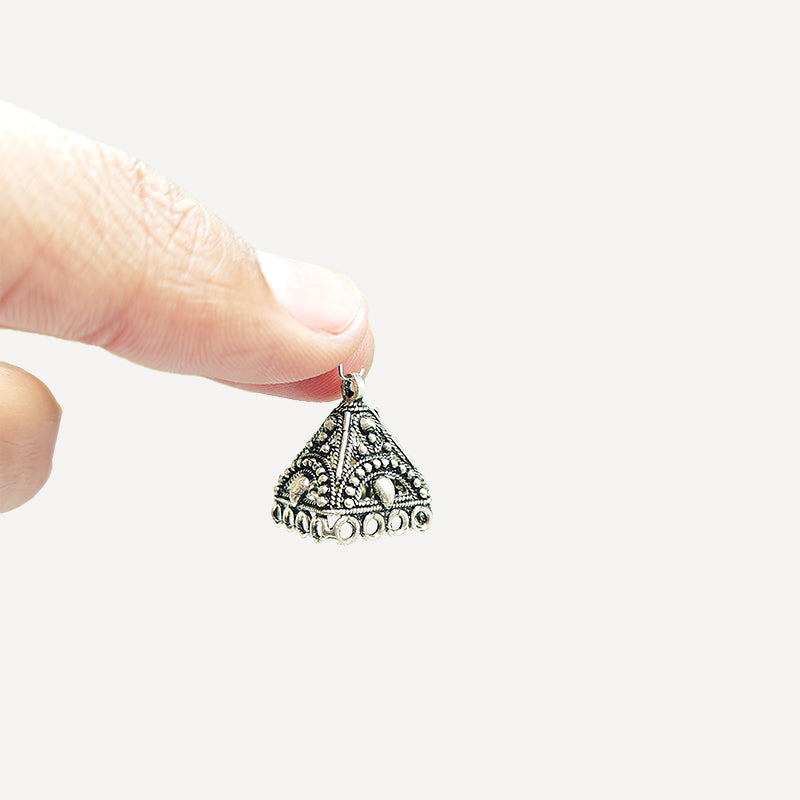 Handcrafted Silver Overlay Pyramid Bead Cap from India with polished silver overlay finish