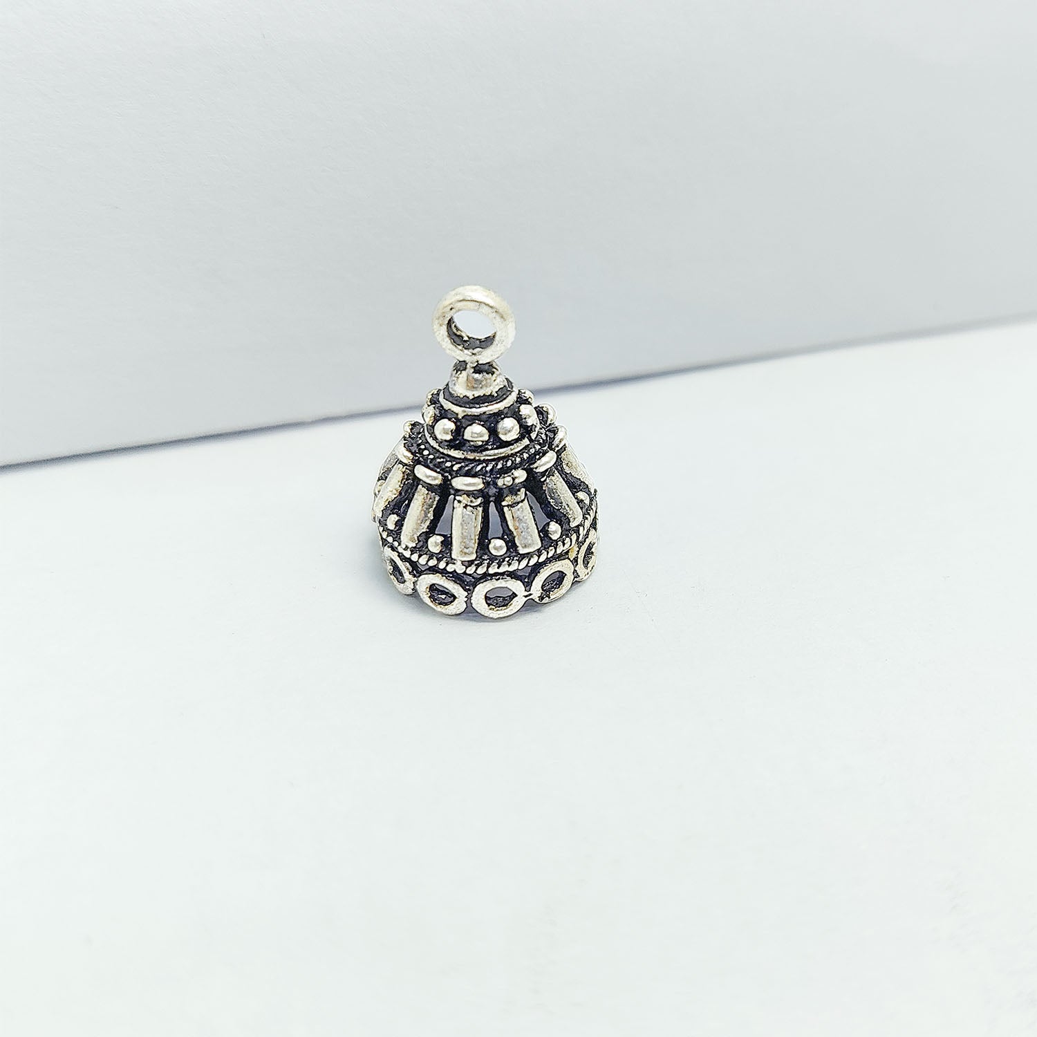 Handcrafted Silver Overlay Cone Dome Bead Cap from India with polished silver overlay finish