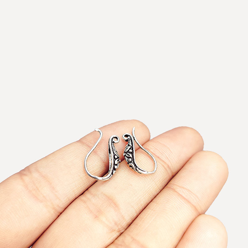 Handcrafted Silver Overlay Floral Earwire from India with polished silver overlay finish