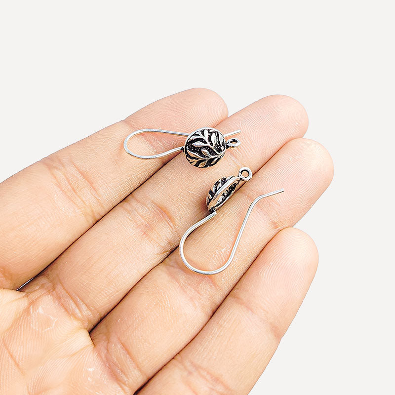 Handcrafted Silver Overlay Leaf Earwire from India with oxidized silver overlay finish