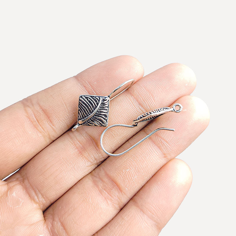 Handcrafted Silver Overlay Leaf Design Earwire from India with oxidized and polished silver overlay finish