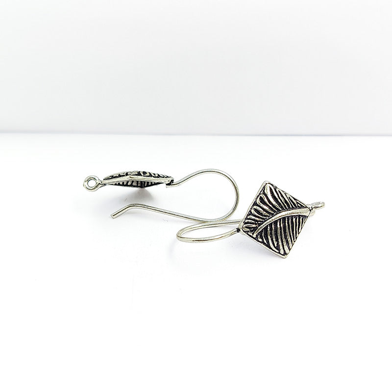 Handcrafted Silver Overlay Leaf Design Earwire from India with oxidized and polished silver overlay finish