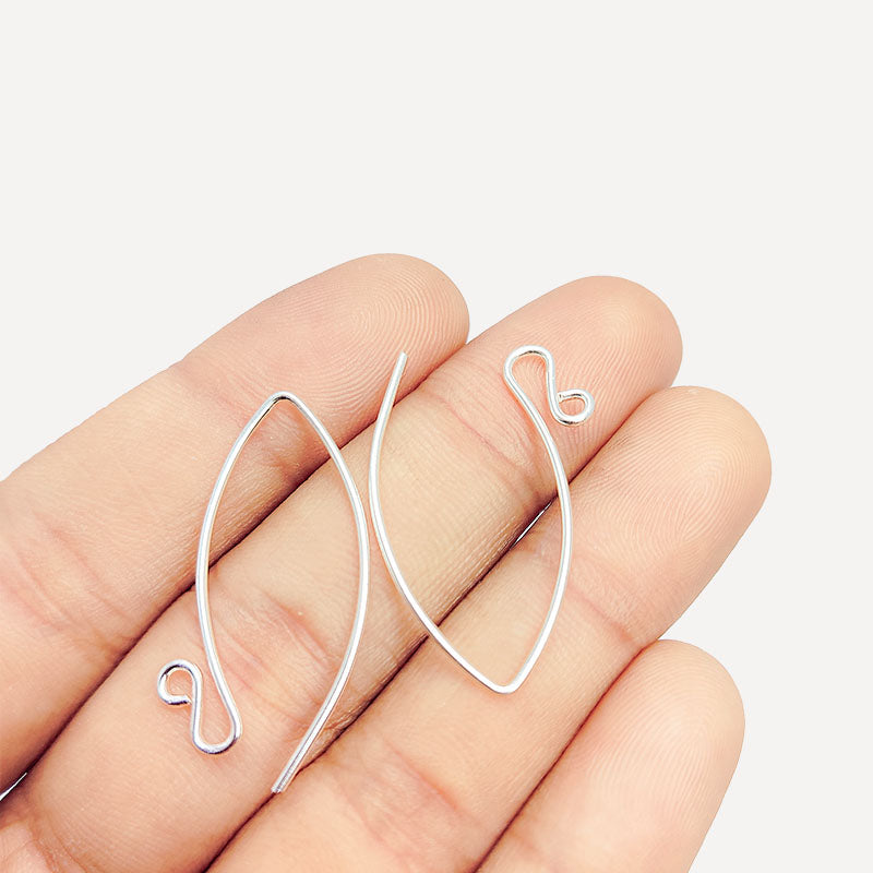 Stylish silver overlay earring wires featuring an elongated marquis shape for DIY jewelry making and unique accessory designs.