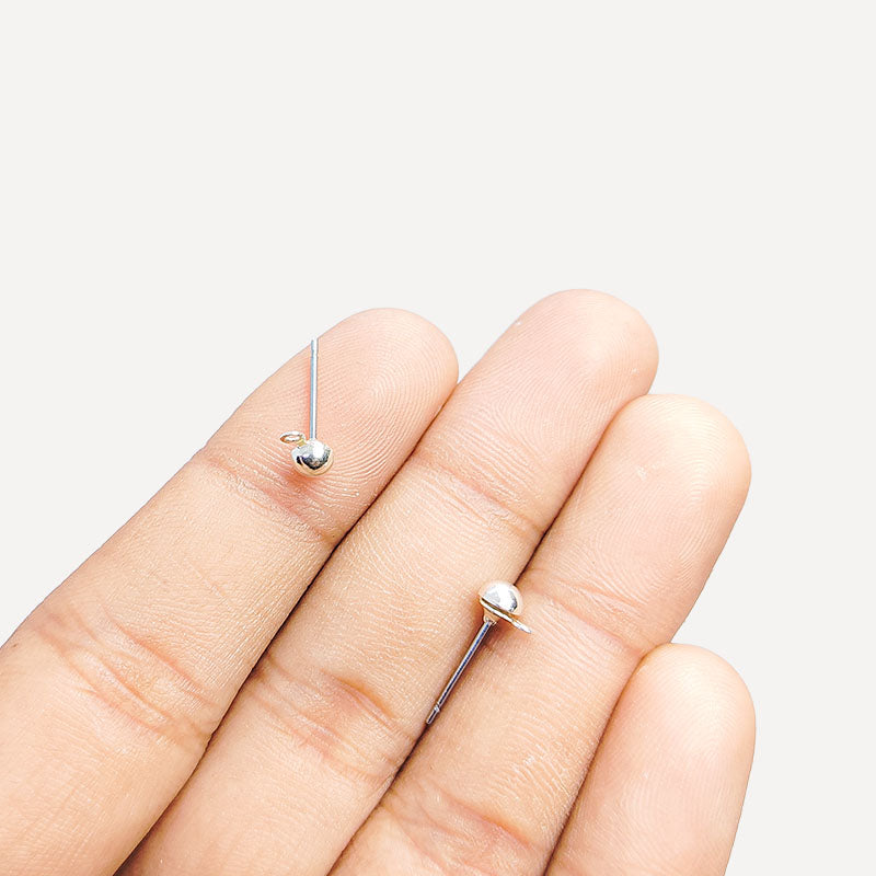 Handcrafted Silver Overlay Ball Stud Earwire from India with polished silver overlay finish