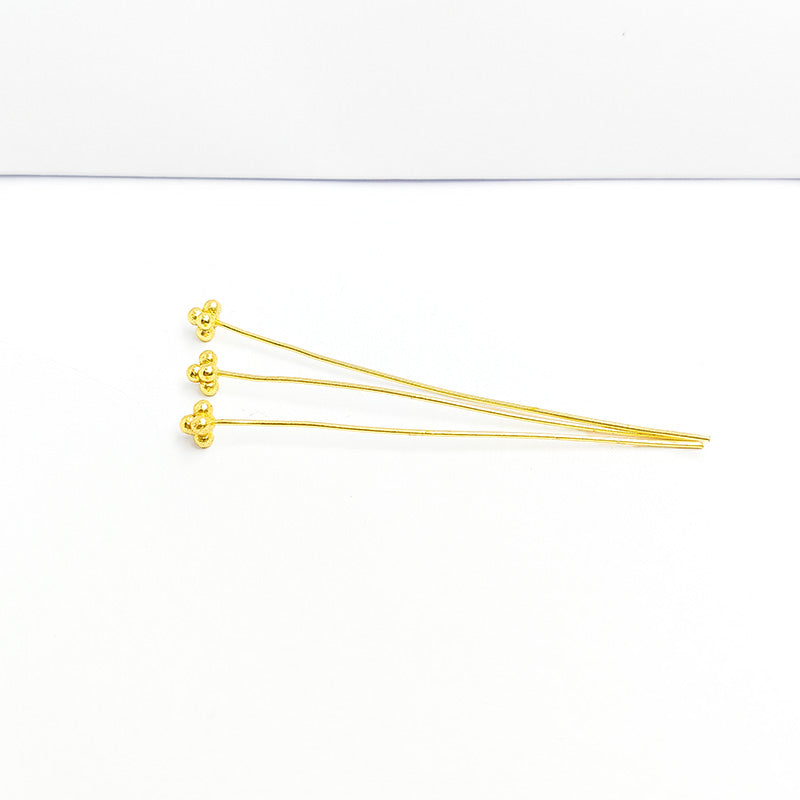 Textured triple-bead gold-overlay copper head pin handcrafted in India.