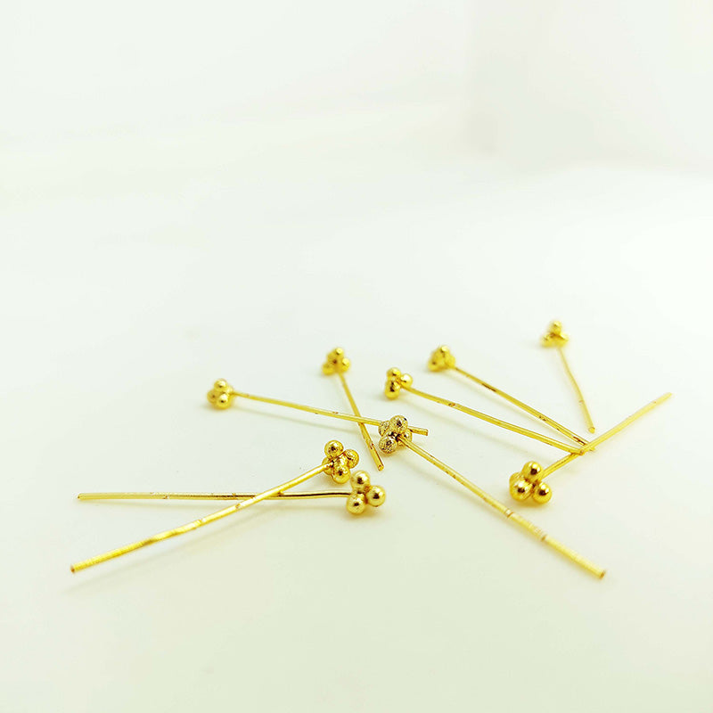Artistic granulated tri-bead head pin with 18K gold overlay handcrafted in India.