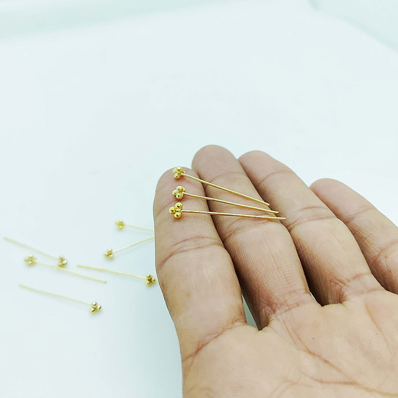 Artistic granulated tri-bead head pin with 18K gold overlay handcrafted in India.