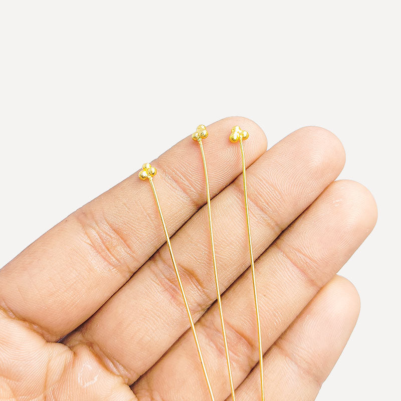 Artistic long 18K gold overlay granulated head pin handcrafted in India.