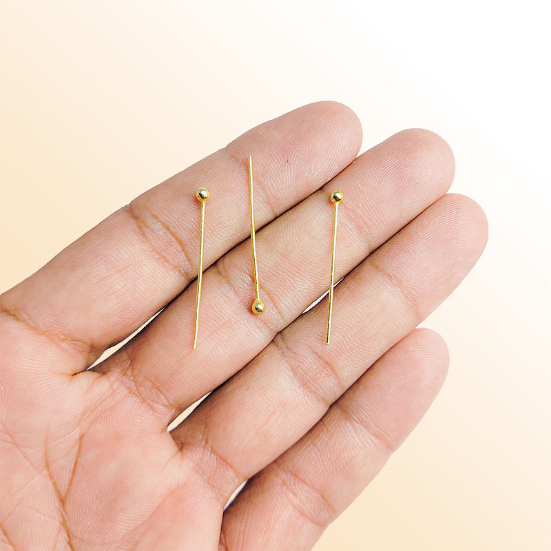 Artistic smooth round bead head pin in 18K gold overlay handcrafted in India.