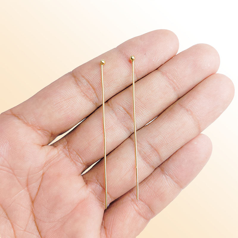 Artistic smooth round bead head pin in 18K gold overlay handcrafted in India.