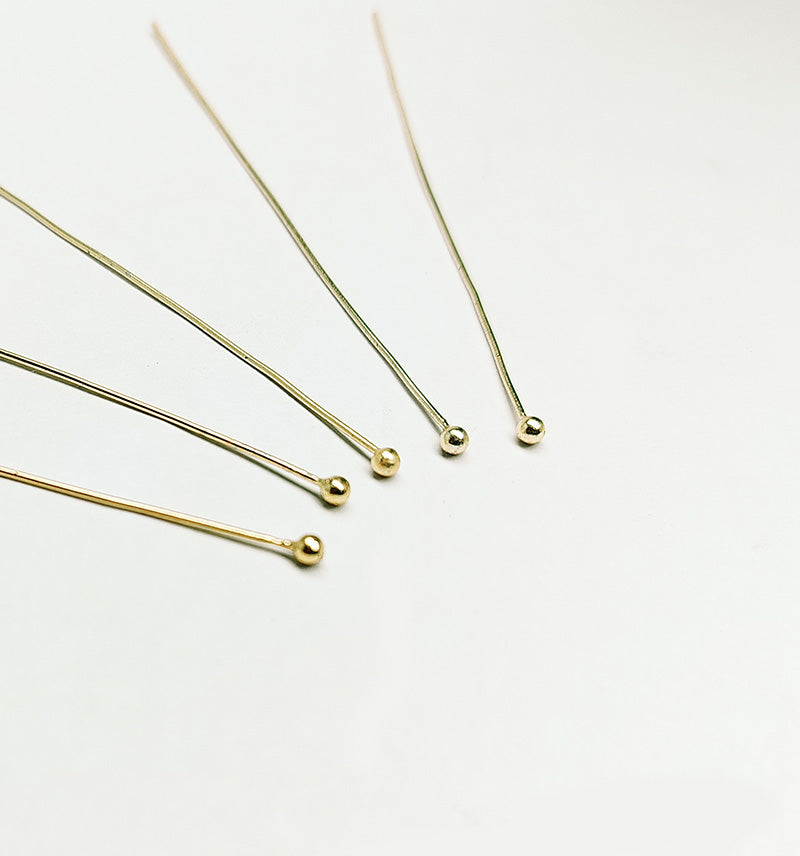 Artistic smooth round bead head pin in 18K gold overlay handcrafted in India.